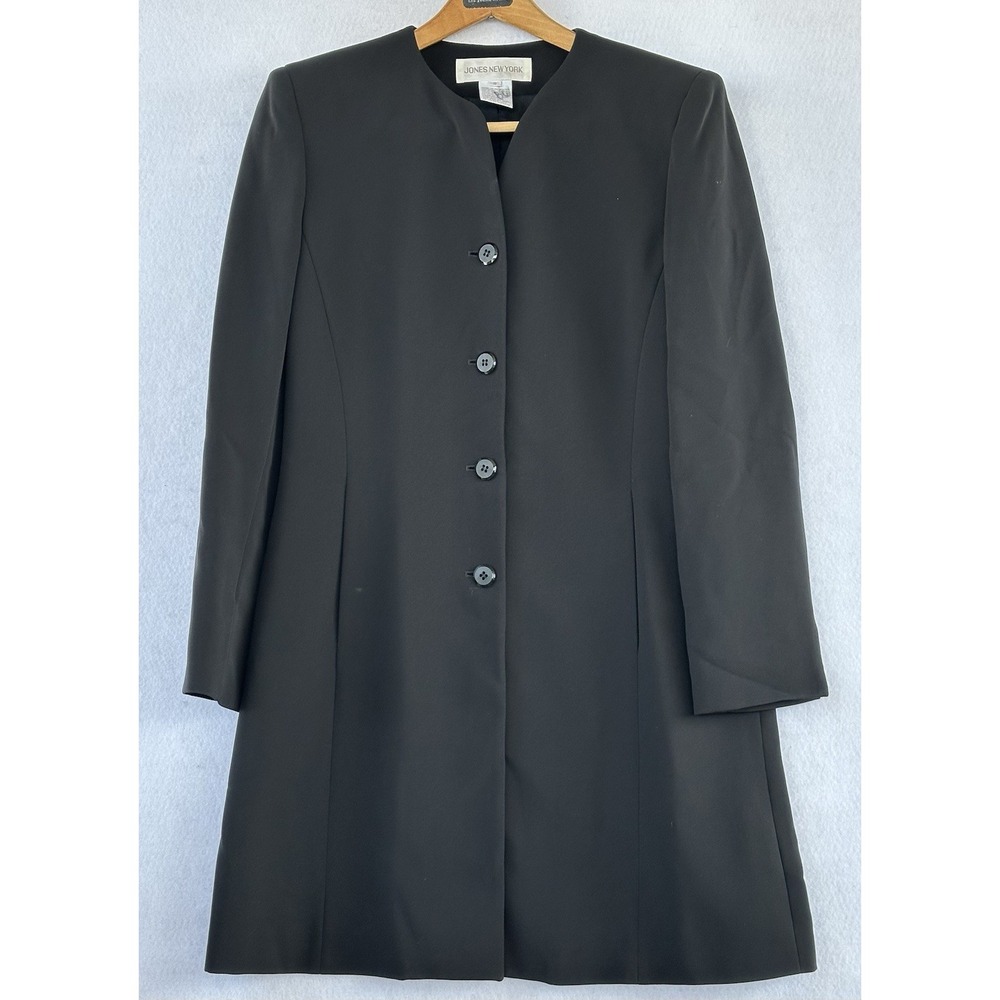 Jones New York Long Blazer Jacket Professional Women 8 Black Excellent